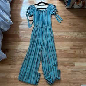 Green and navy striped jumpsuit